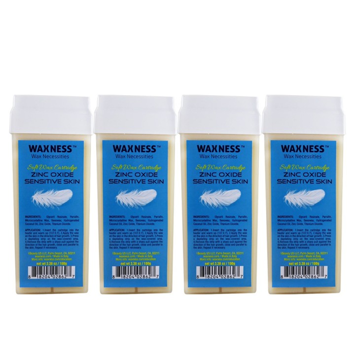 Waxness Zinc Oxide Sensitive Skin Soft Wax Cartridge 3.38 Oz Pack of 4
