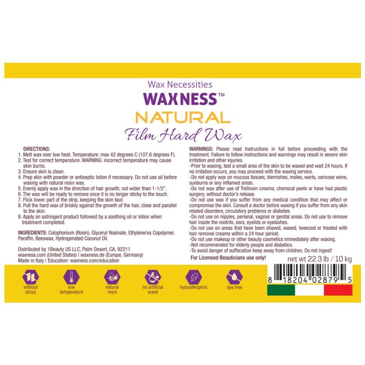 Waxness Film Hard Wax Beads Natural Bulk 22 lb / 10 kg