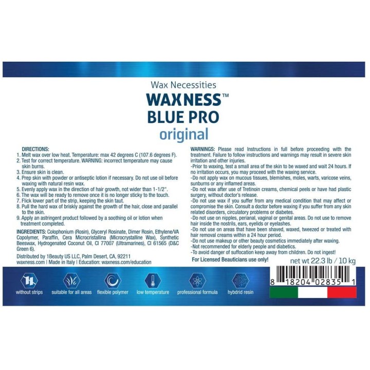 Waxness Hard Wax Beads Blue Professional Original Bulk 22 lb / 10 kg