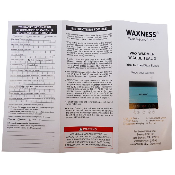 Waxness Premium Teal Dream Professional Stripless Waxing Kit with W-CUBE Teal Warmer and  1.65 lb 0.74 kg Wax Bag