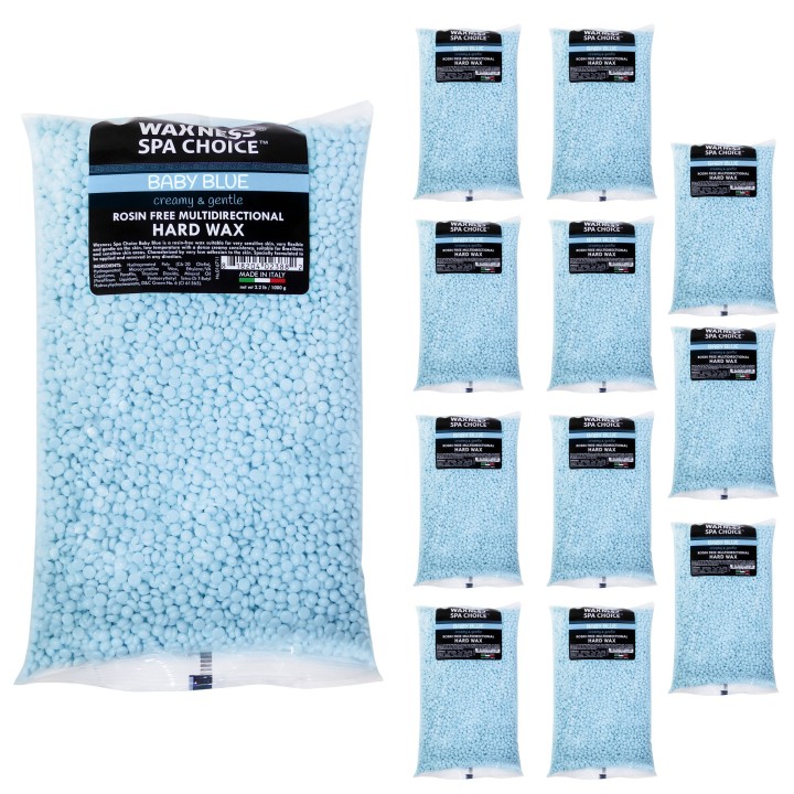 Waxness Spa Choice Rosin Free Multidirectional Baby Blue 2.2 lb / 1 kg Bulk Pack of 12
