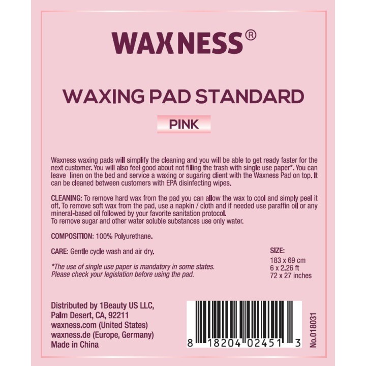 Non-Sticky Sugaring and Waxing Pad Standard 72" X 27" Pink