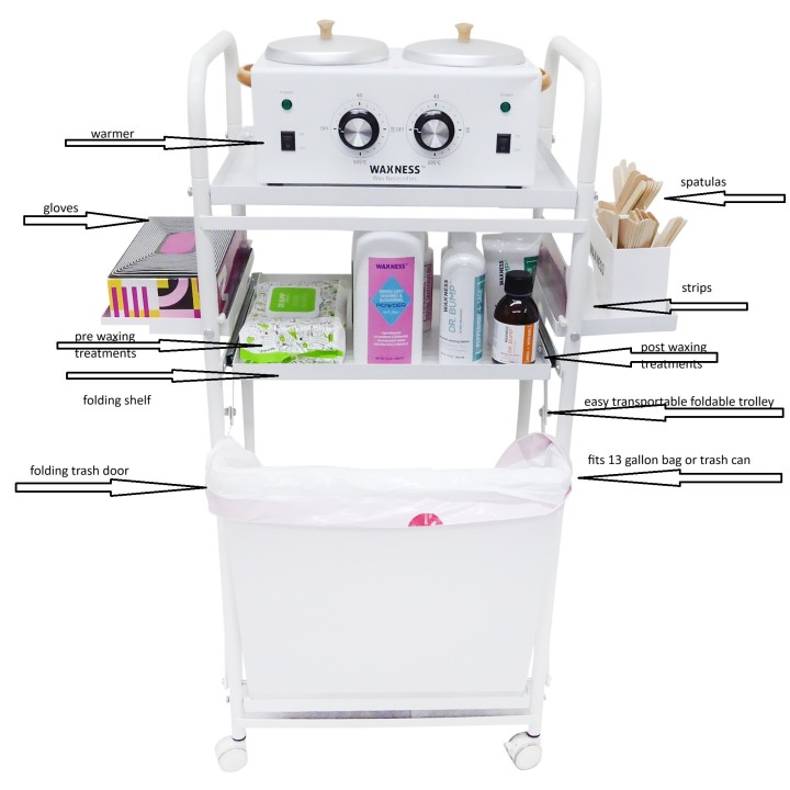 Foldable Waxing Trolley Fully Equiped with Warmer and Supplies