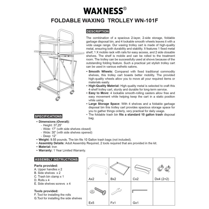 Foldable Waxing Trolley Fully Equiped with Warmer and Supplies