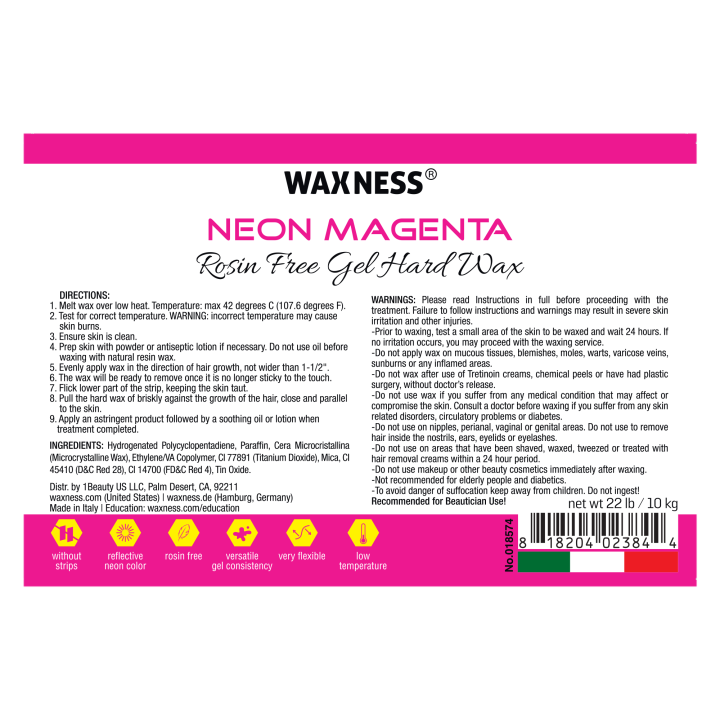 Neon Series Magenta Rosin Free Gel Hard Wax Bulk 22 Lb / 10Kg