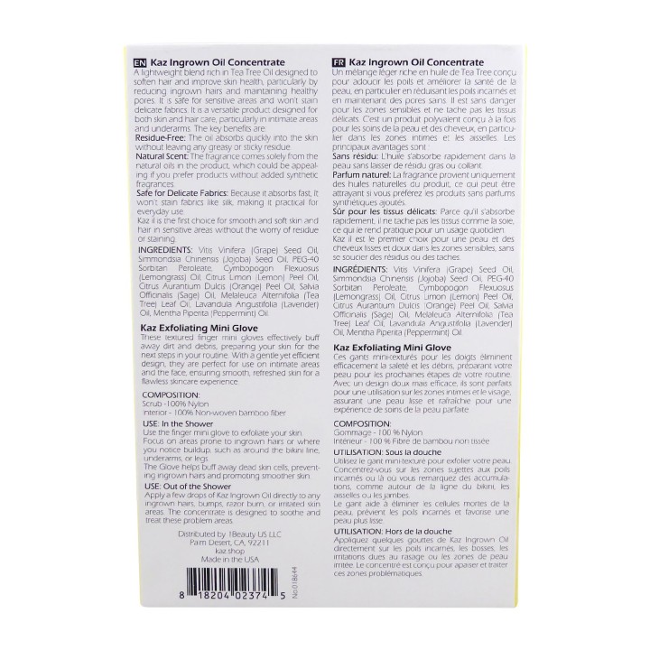 Kaz Natural Ingrown Hair Kit Oil & Mini Glove