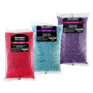 Waxness Spa Choice Assorted Hard Wax Beads 2.2 lb / 1 kg Pack of 3 - Tourmaline, Aloe Vera, Passion Fruit
