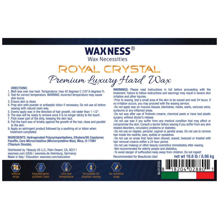 Waxness Premium Luxury Hard Wax Royal Crystal 19.8 lb / 8.98 kg