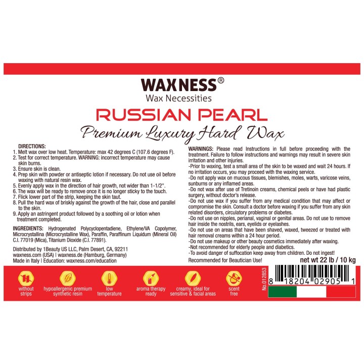 Waxness Premium Luxury Hard Wax Beads Russian Pearl Bulk 22 lb / 10 kg