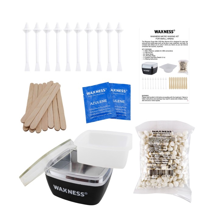Micro Waxing Kit with Warmer and Small Bag 3.5 Oz of Russian Pearl hard Wax for Small Areas