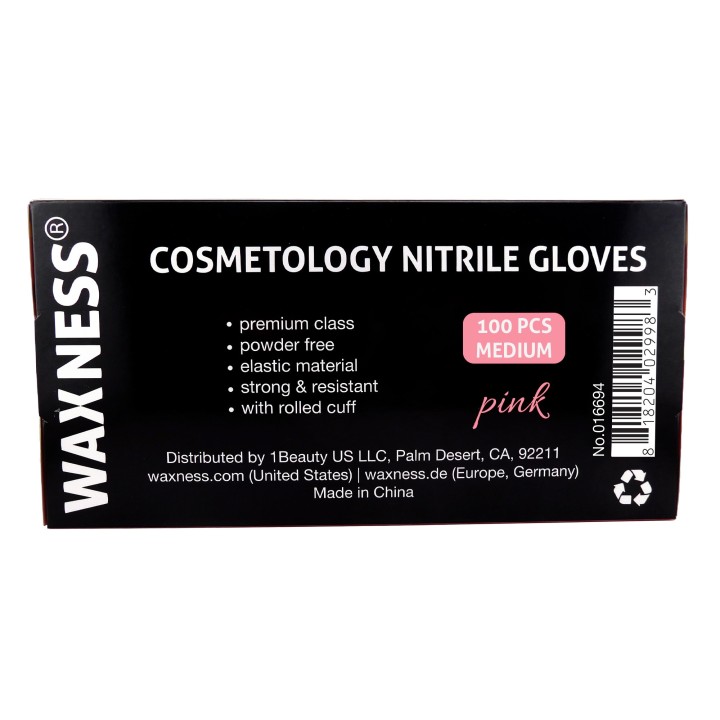 Waxness Cosmetology Nitrile Gloves Pink, Medium, 100 pcs / box