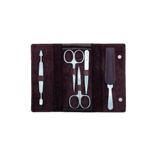 Erbe Manicure Snap Button Case Range "Antique", Brown, 5 instruments