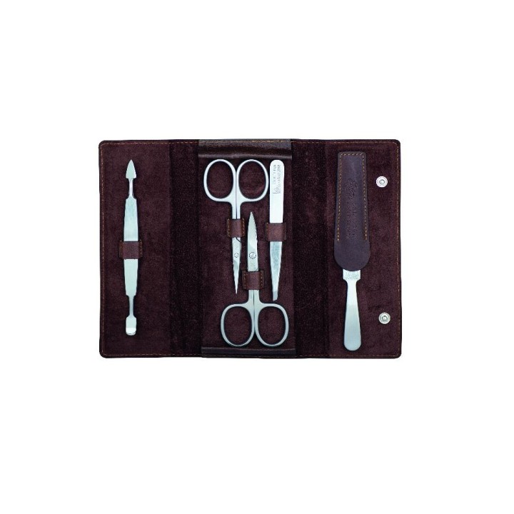 Erbe Manicure Snap Button Case Range "Antique", Brown, 5 instruments