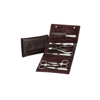 Erbe Manicure Snap Button Case Range "Antique", Brown, 7 instruments