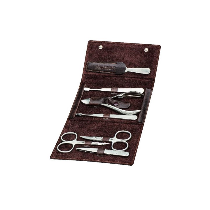 Erbe Manicure Snap Button Case Range "Antique", Brown, 7 instruments