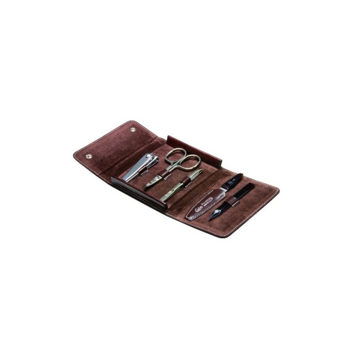 Erbe Manicure Snap Button Case Range "Houston", Brown, 5 instruments