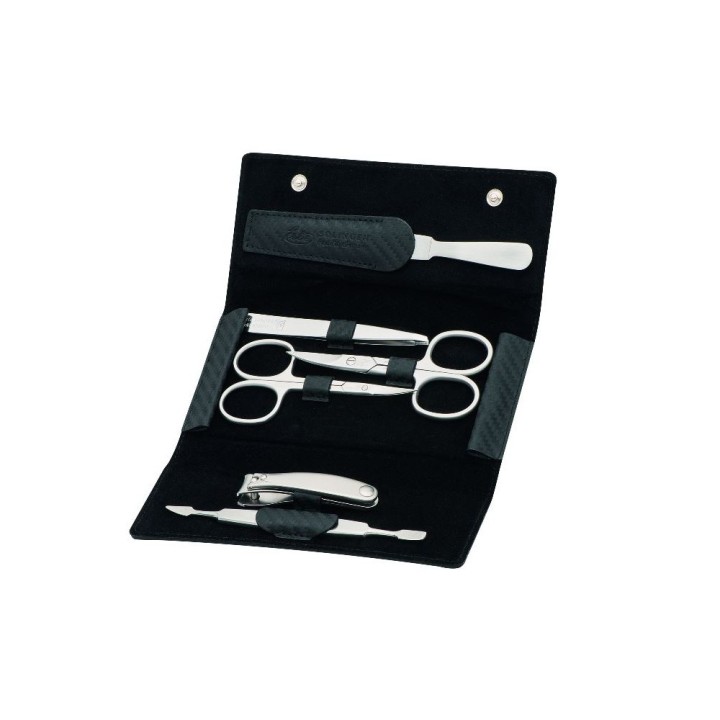 Erbe Manicure Snap Button Case Range "Carbon", Black, 6 instruments