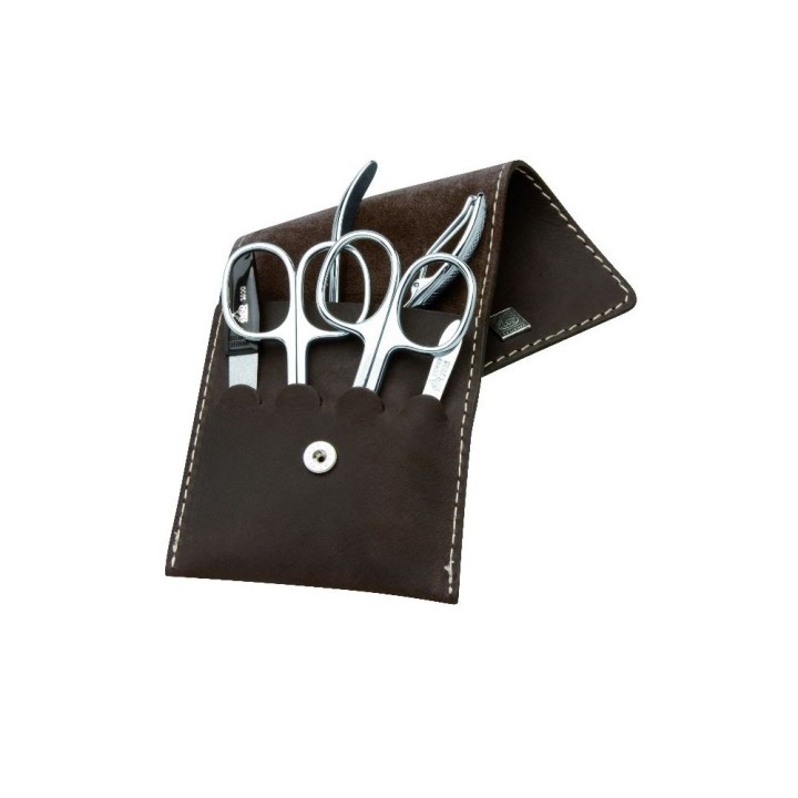 Erbe Manicure Pocket Case Range "Mountain Bear", Leather Brown, 5 instruments