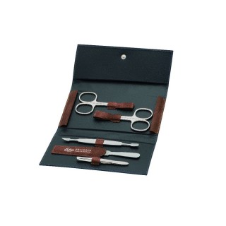 Erbe Manicure Snap Button Case Range "Cognac & Ocean Blue", Cognac, 5 instruments