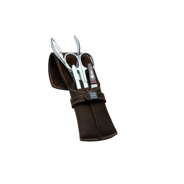 Erbe Manicure Pocket Case with tuck-in flap Range "Mountain Bear", Leather Brown, 4 instruments