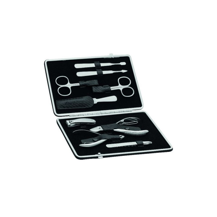 Erbe Manicure Clip-Top Case Range "Carbon", Black, 9 instruments